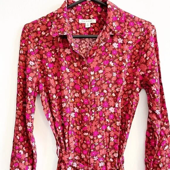 Free Assembly Women's Floral Button-Down Shirt Dress - Small - Picture 10 of 13